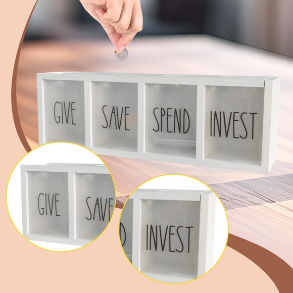 Alcancía de madera, caja para ahorrar dinero, billetes, monedas, ideas para regalar en año Nuevo, contenedor para guardar monedas, tarro para niños Blanco