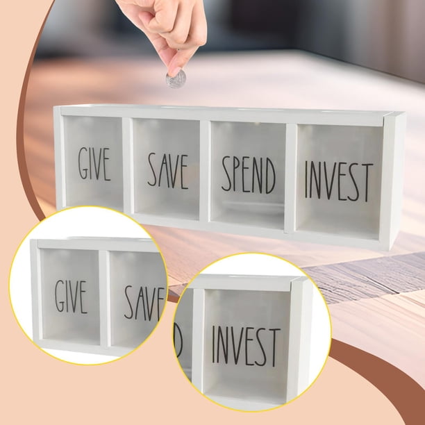 Alcancía de madera, caja para ahorrar dinero, billetes, monedas, ideas para regalar en año Nuevo, contenedor para guardar monedas, tarro para niños Blanco