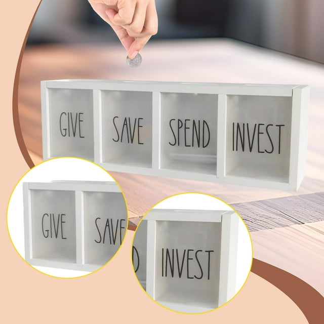 Alcancía de madera, caja para ahorrar dinero, billetes, monedas, ideas para regalar en año Nuevo, contenedor para guardar monedas, tarro para niños Blanco