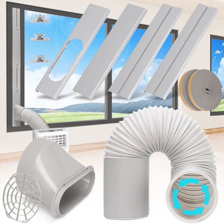 Kxuhivc Portable Air Conditioner Window Door Kit with 5.9” Exhaust Hose Adjustable AC Vent Kit for Ducting Universal AC Seal Panel for Horizontal&Vertical Window