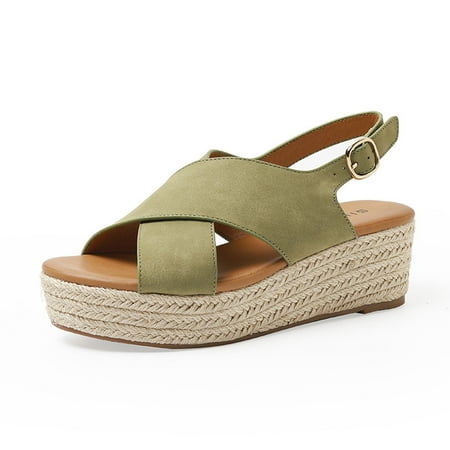 

Babysbule Womens Shoes Clearance Women s Fashion Shoes Platform Open Toe Anti-Slip Wedge Sandals Cross Strap Fish Mouth Hemp Rope Sandals