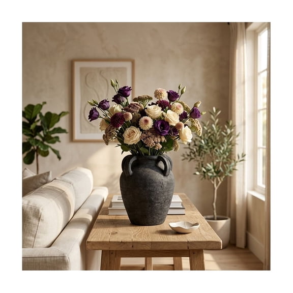 Terracotta Jug Vase with Multi Handle for Living Room Decor - Modern Home Decor Accent for Bedroom, Shelf Display, and Office Desk - Decorative Flower Vase for Entryway or Hallway Table - 10", Black