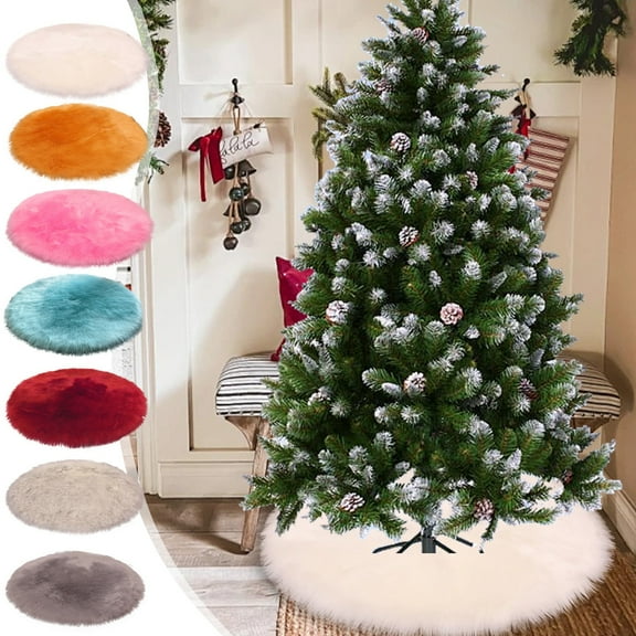 Xuniizn Christmas Tree Skirt 30" Red Plush Small Xmas Tree Skirt Christmas Decorations Indoor Faux Fur Christmas Tree Ornaments Xmas Decorations for Merry Christmas Party, Snowflake