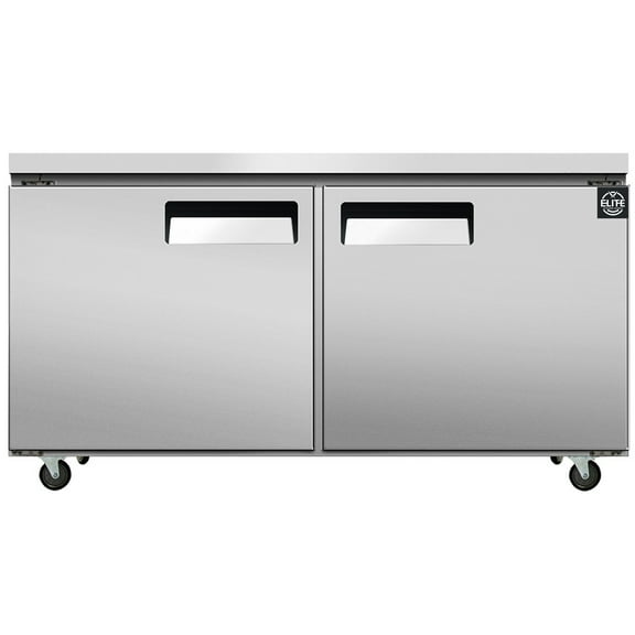 NSF 60 in. Undercounter Refrigerator 13 Cu.Ft. Two Door Worktop Refrigerator Stainless Steel Commercial Refrigerator