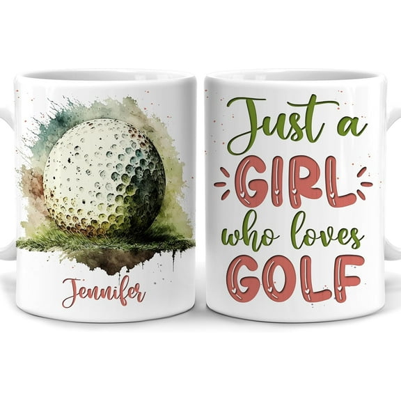 Personalized Gifts For Golf Lover - Just A Girl Who Loves Golf Custom Name Ceramic Coffee Mug Cup 11oz - Idea Sport Lover Gifts For Women, Girl Coach On Birthday, Christmas