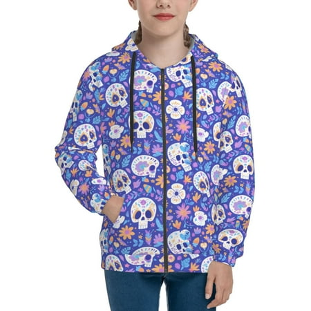 

Hoodies for Women flower Skull cartoon Long Sleeve Sweatshirt Drawstring Zip Up Hoodie with Pockets Teen Girl Clothes