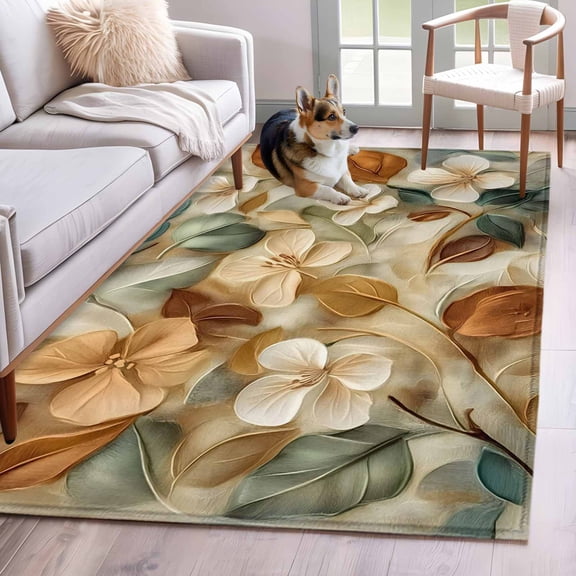 Floral Area Rug 4x6 Washable Rug Non Slip Modern Abstract Art Farmhouse Large Area Rug Indoor Floor Carpet for Entryway Bedroom Kitchen Living Room Home Office Dining Room Nursery