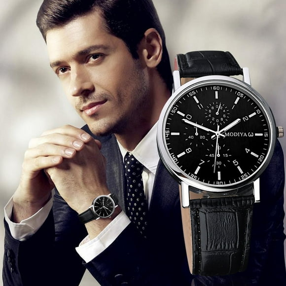 Classic Roman Dial Men's Watch with Calendar and Trendsetting Leather Strap for