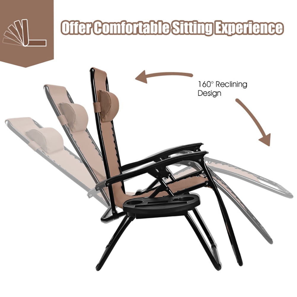 Aimee Lii 2 Pieces Folding Recliner Zero Gravity Lounge Chair, Outdoor Patio Furniture, Brown