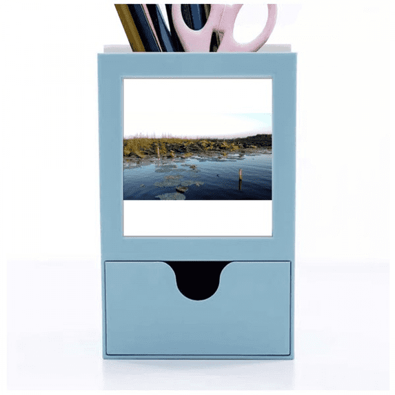 Peaceful Pond Art Deco Fashion Desk Supplies Organizer Pen Holder Card