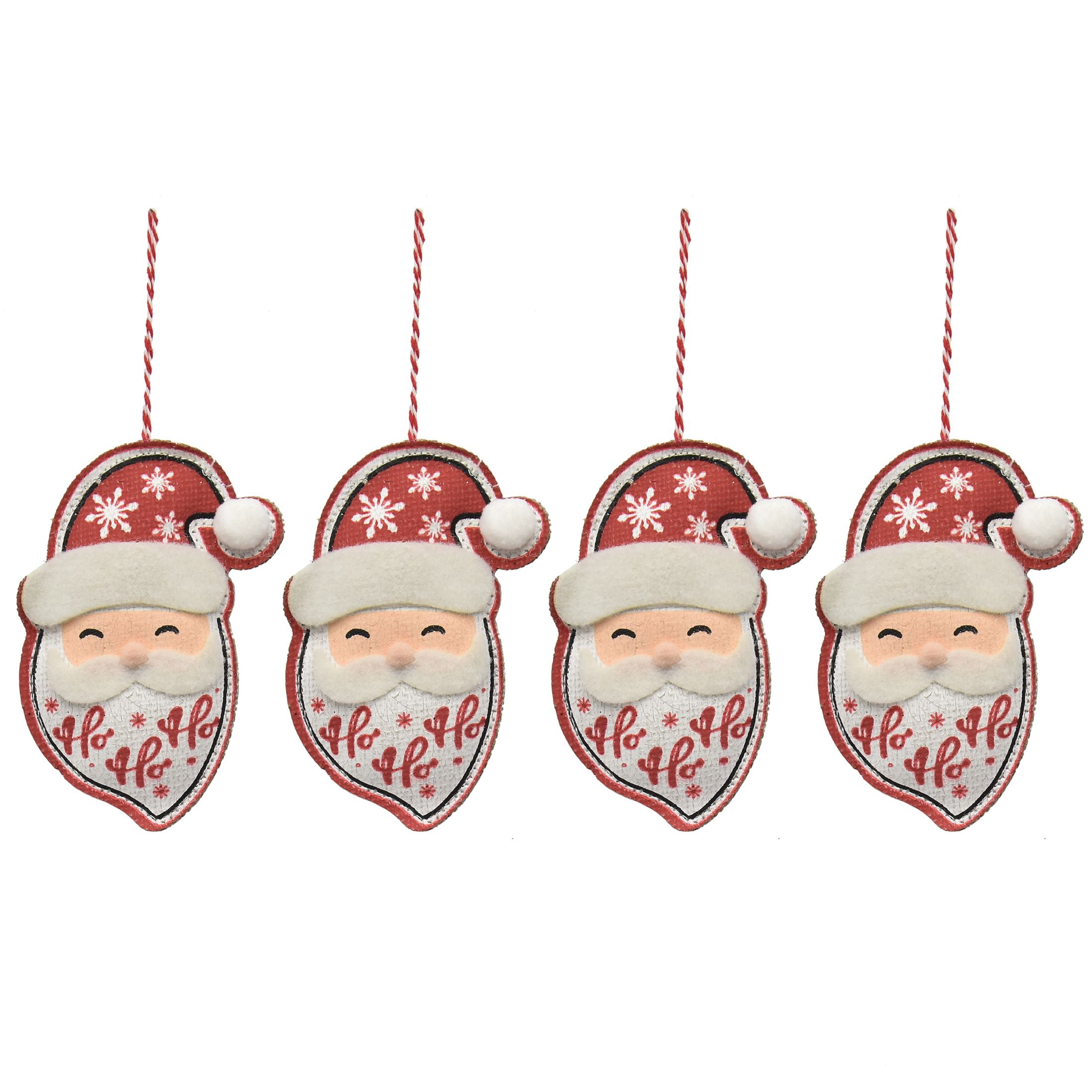 Holiday Time 4ast Red and White Santa Snowman Gnome Pattern Burlap Ornament Set