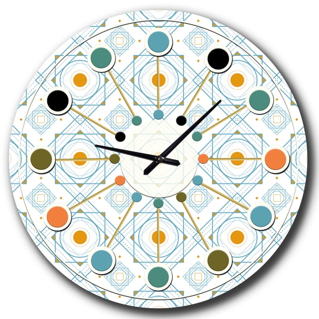 Designart 'Retro Minimal Patttern In Orange And Bluye Mid-Century Modern Wall Clock