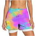 thumbnail image 3 of Mifsaly Womens Athletic Shorts with Liner 2 in 1 Tie-Dye Print Double Layer Running Shorts High Waisted Workout Gym Yoga Biker Shorts Purple,XXL, 3 of 6