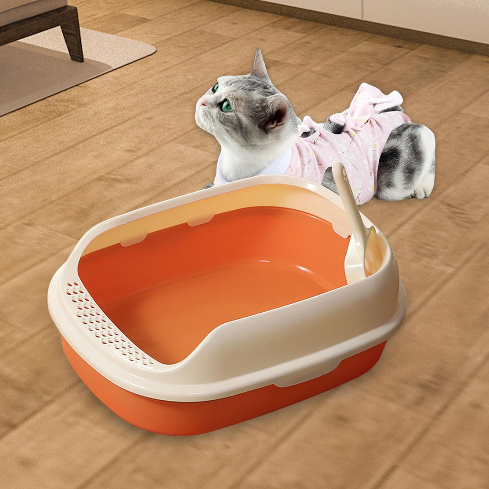 Cat Open Top Pet Litter Tray Portable High Sided Semi Closed Cat Sand Orange