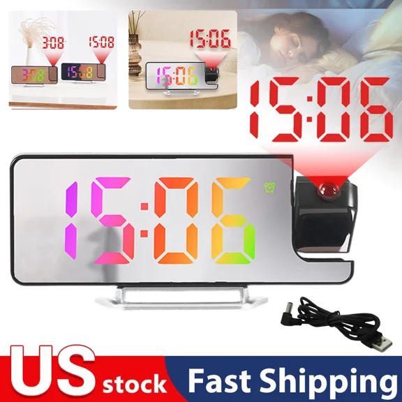 Desk Dual Alarm Clock Lcd Led Digital Time Projection Fm Radio Snooze Timer Usa