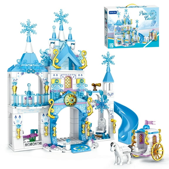 Girls Castle Building Blocks Toys for Girls 377 Pieces Ice Princess Blue Castle Construction Toys Set Snow Castle Building Bricks Toys for Kids Christmas Birthday Gift
