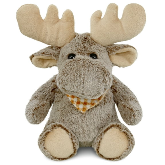 DolliBu Brown Sitting Moose Plush - Super Soft Moose Stuffed Animal, Wildlife Stuffed Moose Plush Toy, Cute Stuffed Animal for Boys And Girls, Plush Moose Gift for Baby, Kids, and Adults - 11 Inches