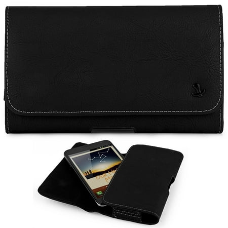 Samsung Galaxy E5 S978L ~ EXTRA LARGE Horizontal Leather Pouch Carrying Case Holster Belt Clip Magnetic Closure Fits - Matte Black