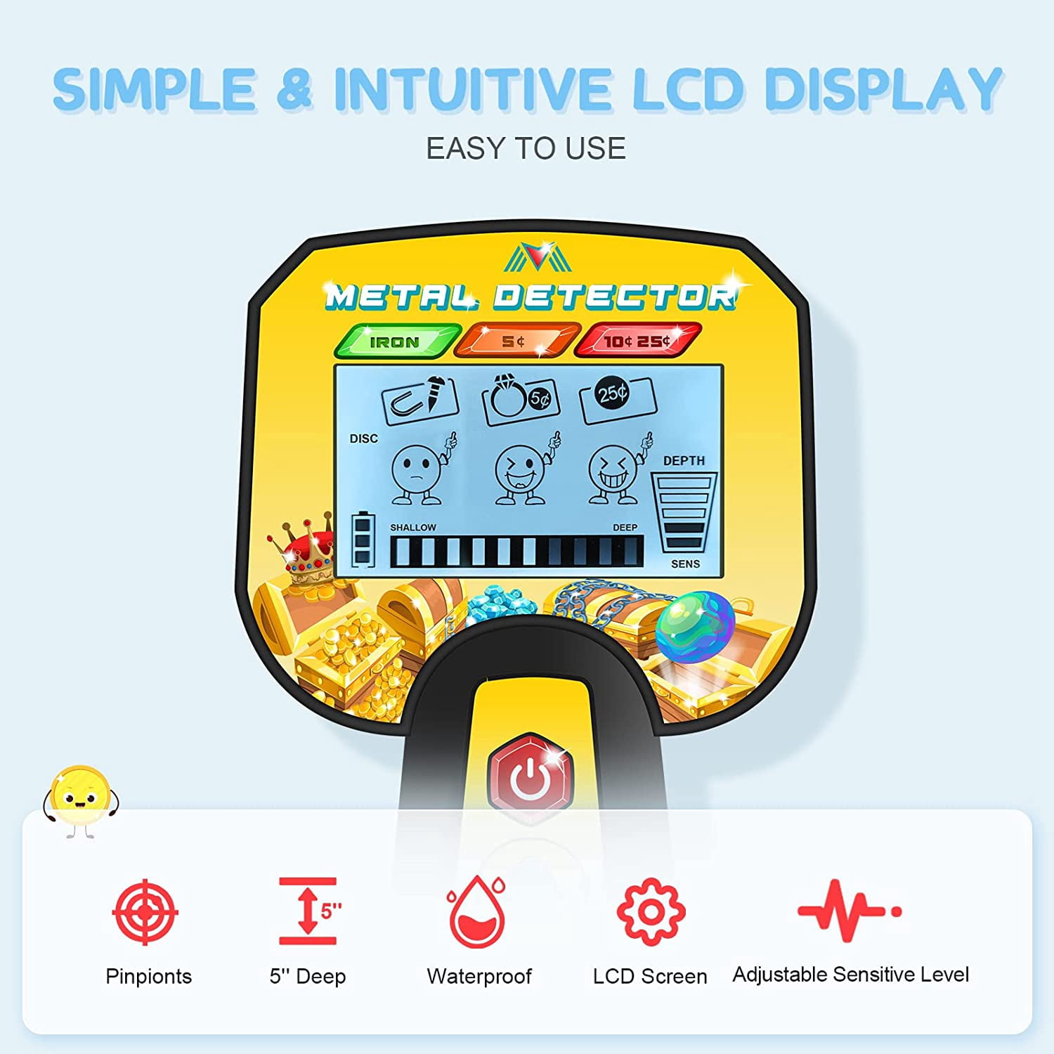 Metal Detector for Kids, GVDV Kids Metal Detector High Accuracy with Backlit LCD Display, Adjustable (32"-40") Metal Detector for Kids Ages 7+