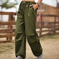 thumbnail image 6 of RYRJJ Baggy Parachute Pants for Women Drawstring Elastic Low Waist Ruched Cargo Pants Multiple Pockets Jogger Y2K Streetwear Pants(01#Army Green,XL), 6 of 7