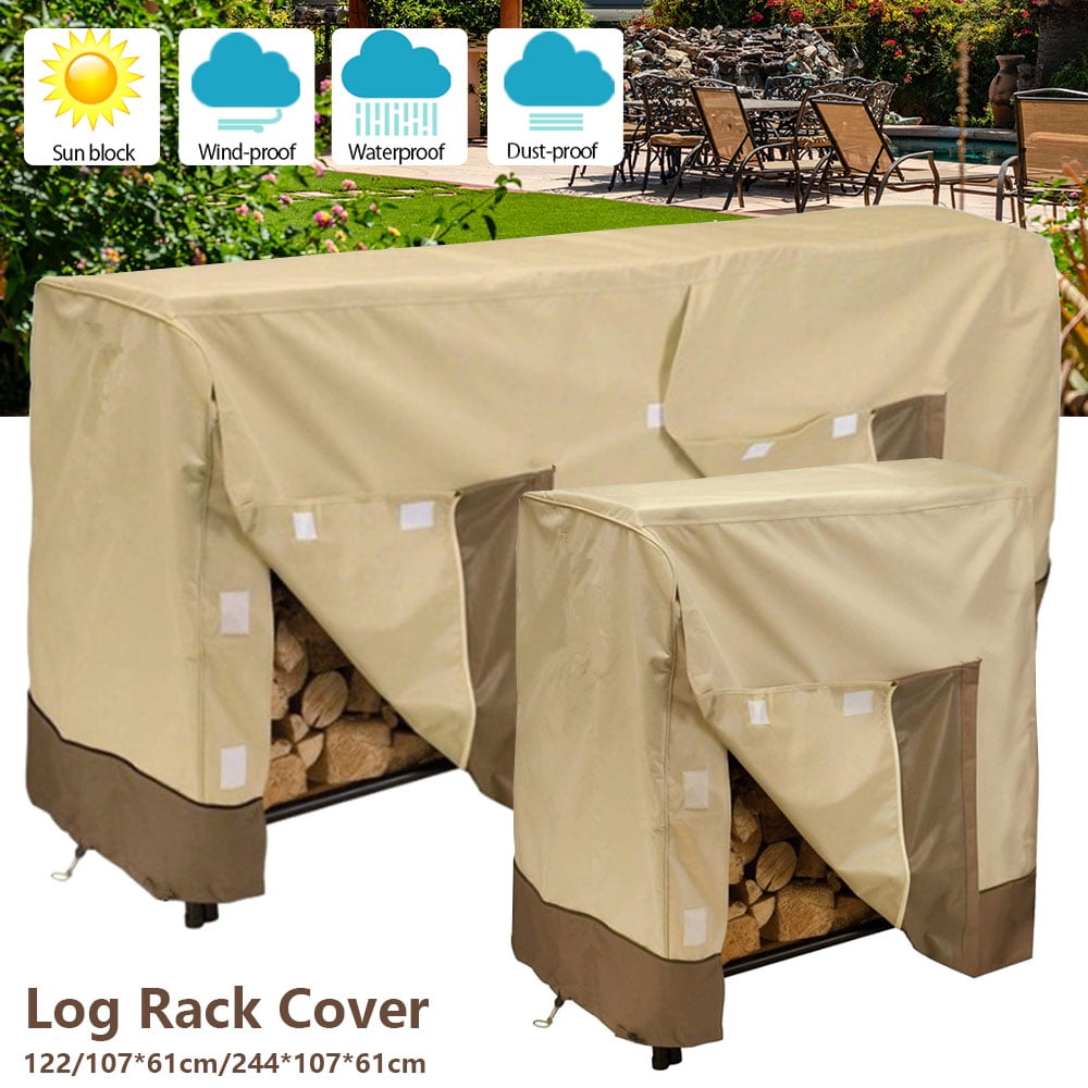 Outdoor Log Store Waterproof Cover Removable Shelves Solid Wood Firewood Storage 