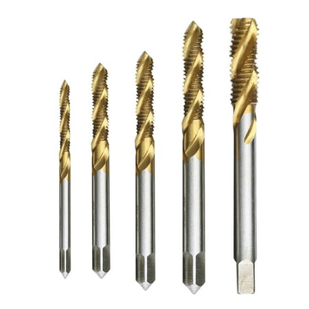 

amousa 5 Pcs M3 M4 M5 M6 M8 Titanium Coated HSS Spiral Flute Metric Taps Drill Bits Set