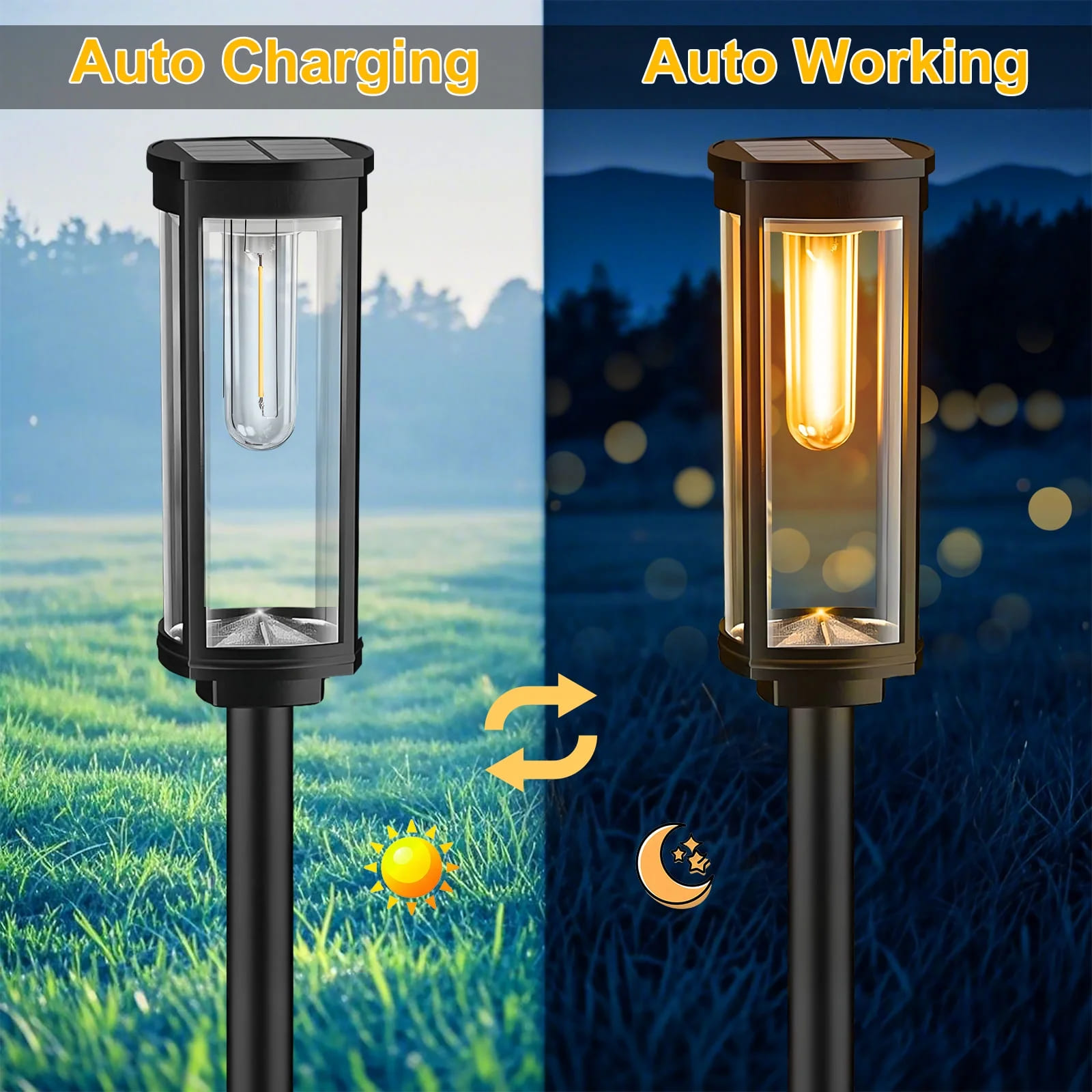 GLUAAE 8 Pack Solar Pathway Lights Outdoor - IP65 Waterproof Solar Powered Garden Lights with Warm White LED, Auto On/Off for Lawn, Patio, Walkway, Driveway Decor