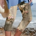 thumbnail image 2 of Kvture Capri Leggings for Women Yoga Workout Floral Print Pants Tummy Control Beach Cropped Trousers Lightweight Trousers Yellow XXL, 2 of 6