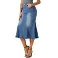 thumbnail image 4 of Falda de mezclilla con cola de pez Inspire Chic para mujer, falda midi de jean ajustada, L azul claro, 4 of 6