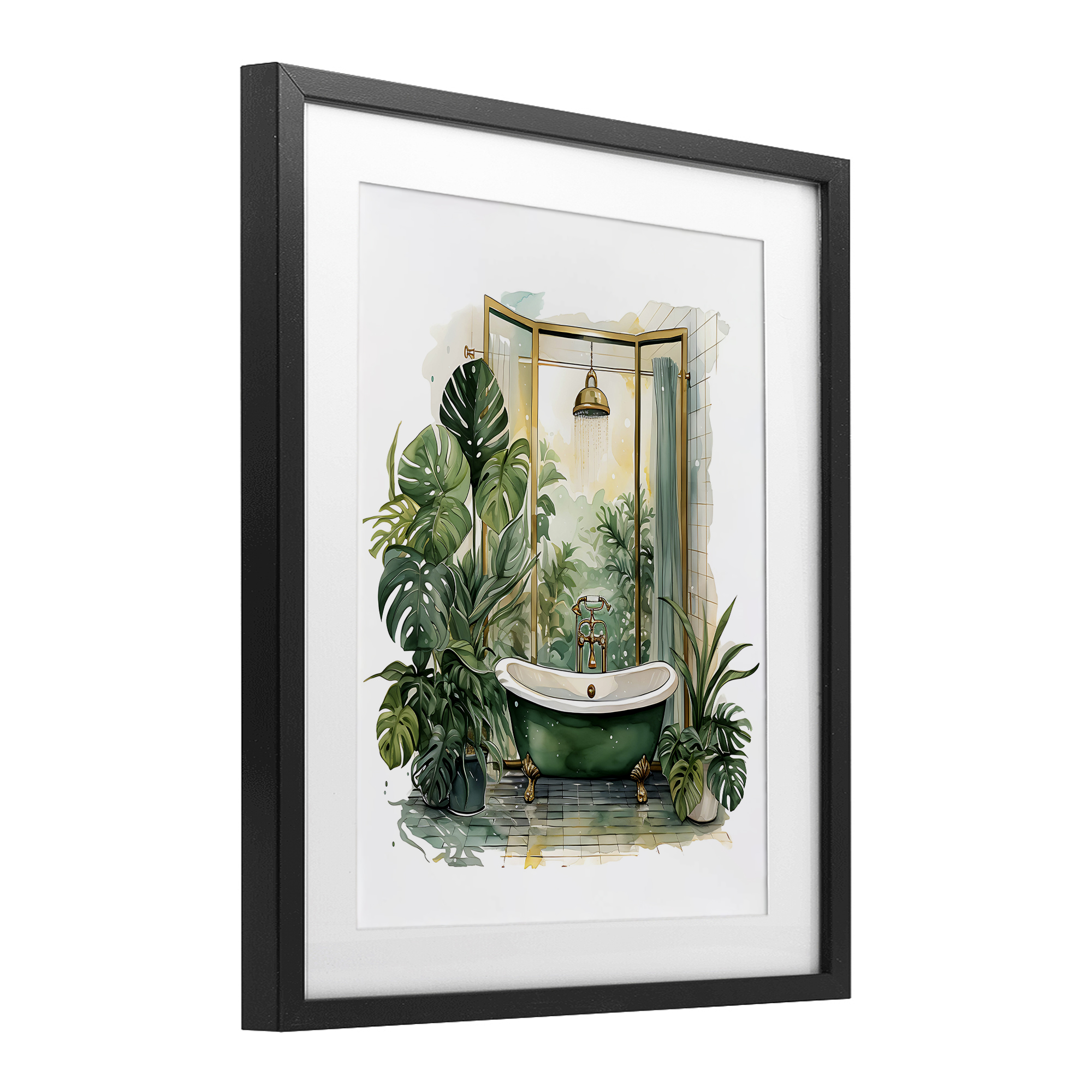 Bathtub in Tropical Oasis Black Framed Print Under Glass, design by Lettered and Lined
