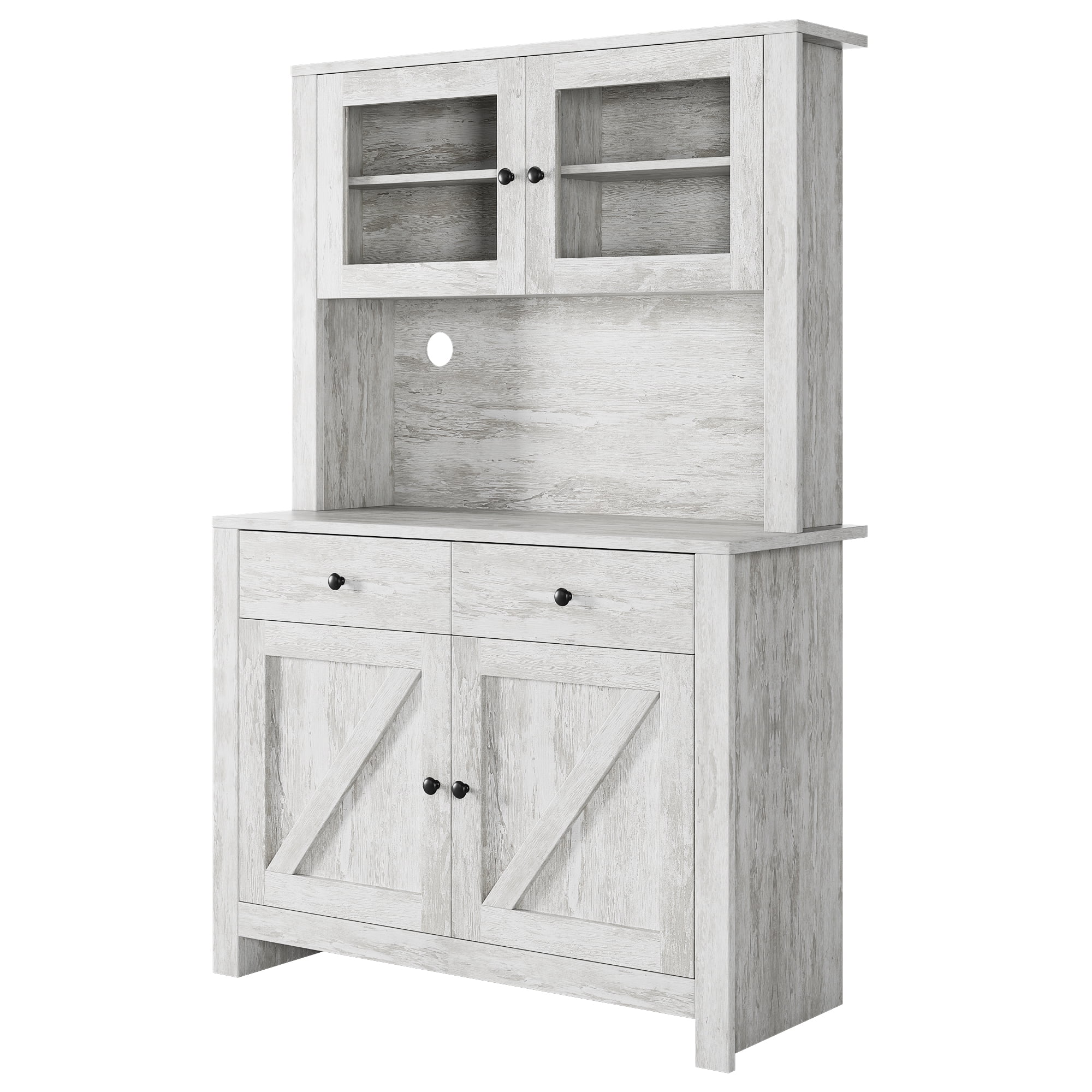63.4"H Kitchen Pantry Cabinet with Microwave Stand, Freestanding Hutch with Drawers, Doors & Adjustable Shelves, Buffet Cabinet with Storage, Food Pantry for Kitchen, Dining Room
