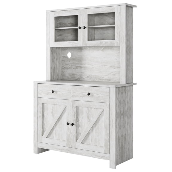 Gray Kitchen Pantry Cabinet – Microwave Stand & Hutch Buffet with Adjustable Shelves – Tall Freestanding Storage for Dining Room Kitchen