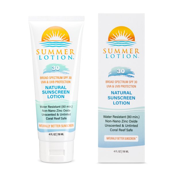 Summer Lotion Natural Sunscreen Lotion with Zinc Oxide Sunblock, SPF 30, 4 ounces Walmart