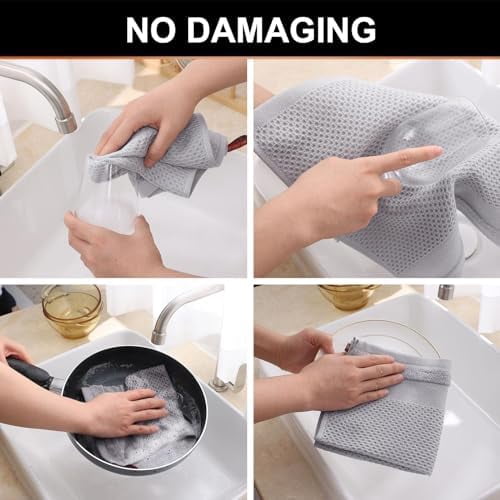 100% Cotton Dish Cloths, 12 Pack - 12 x 12 Inches, Waffle Weave Super Soft and Absorbent Dish Towels Quick Drying Dishcloths, Light Grey