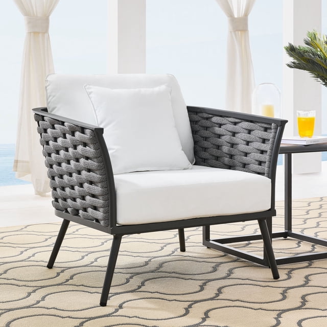 Modway Fauteuil d'Extérieur en Aluminium pour Patio, Gris et Blanc