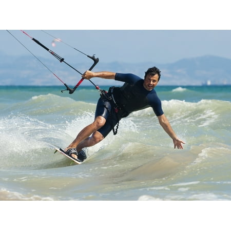 Kite Surfing In Front Of Hotel Dos Mares Tarifa Cadiz Andalusia Spain Stretched Canvas - Ben Welsh  Design Pics (18 x