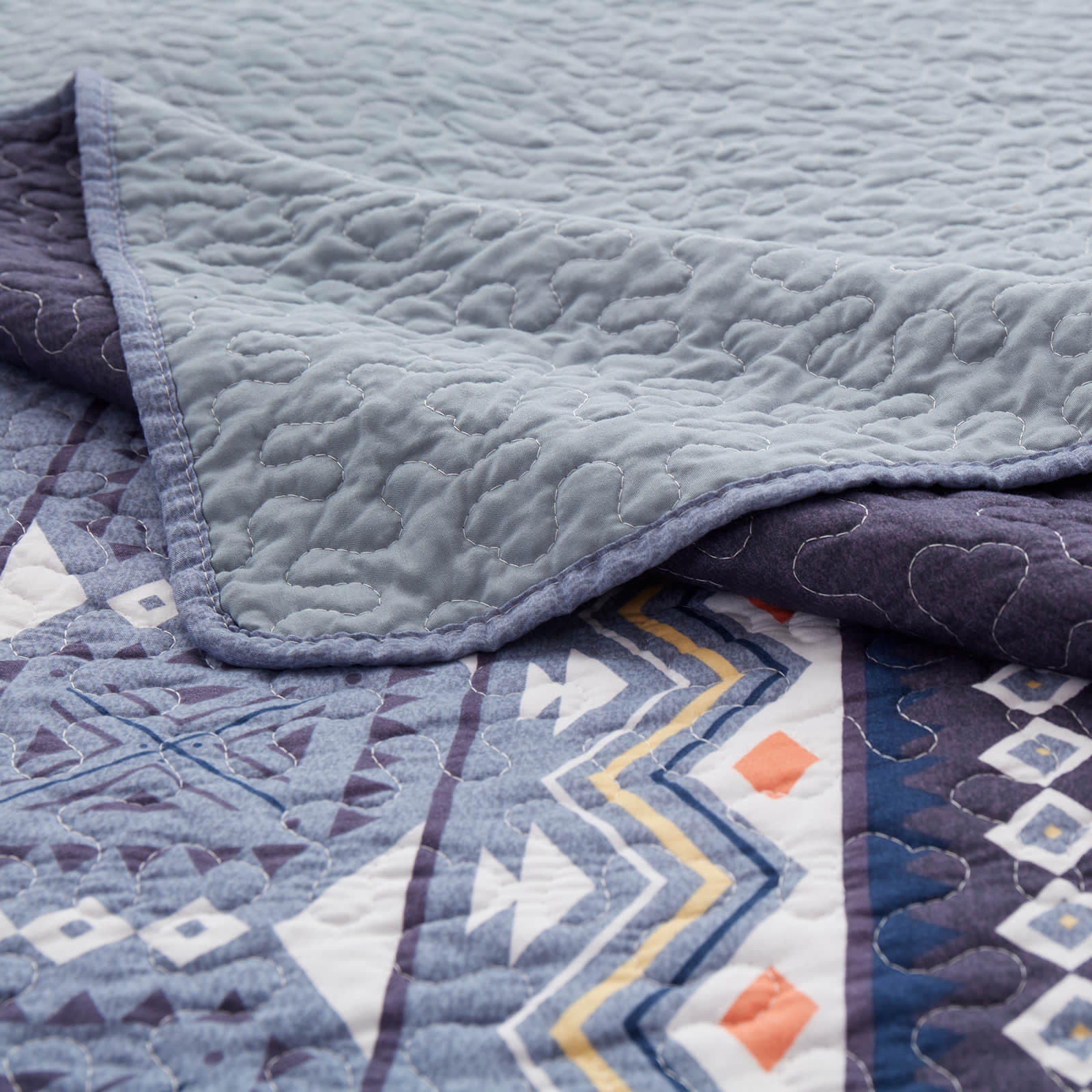 3-Piece King Size Quilt Set - Blue Bohemian Bedspread Coverlet with 2 Pillow Shams, Microfiber