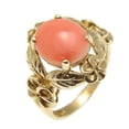 thumbnail image 2 of Genuine natural pink coral ring Hawaiian plumeria flower maile 14k yellow gold size 9.5, 2 of 5