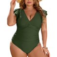 thumbnail image 1 of ZHAOCHENG Traje de baño de talla grande para mujer, traje de baño de una pieza con control de abdomen, cobertura total, traje de baño retro con volantes, 1 of 5