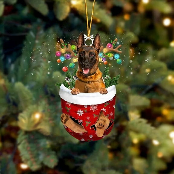 Belgain Malinois In Snow Pocket Christmas Ornament