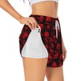 thumbnail image 2 of Bixox Women's Red Skulls pattern 2 in 1 Running Shorts - Lightweight Athletic Workout Gym Yoga Shorts Liner with Pockets - X-Large, 2 of 7