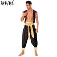 thumbnail image 2 of Lámpara para hombre y niño, Príncipe mítico de Anime, Aladin Kings, traje de fiesta de Cosplay, chaleco de manga casquillo con pantalones bombachos con cinturón, 2 of 5