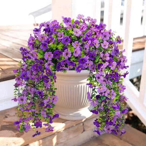 Scidweet Artificial Hanging Flowers Outdoors, 2 Pcs Fake Silk Flowers Faux Plants Spring Summer for Outside Patio Porch Garden Yard Home Decor, Purple