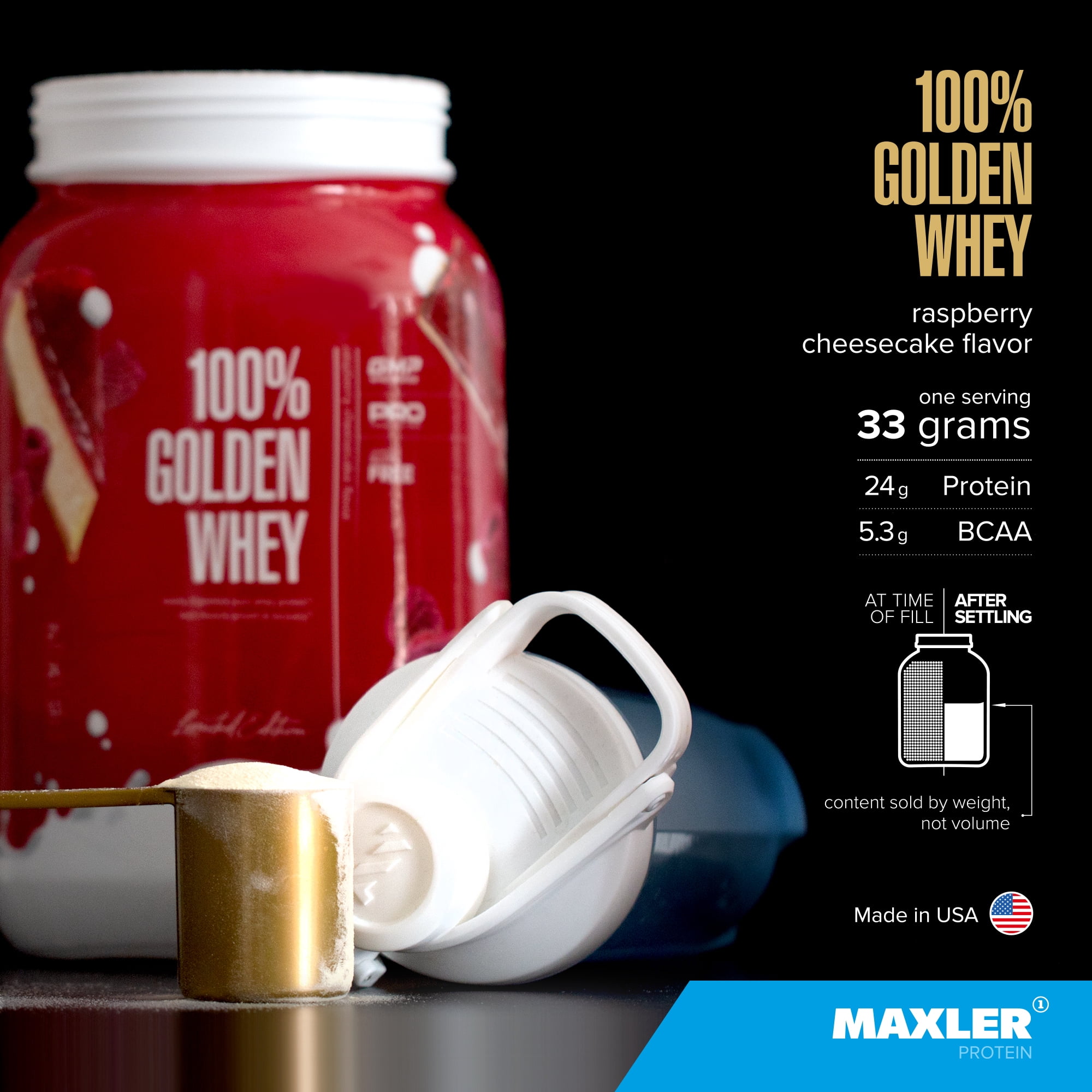 Maxler 100% Golden Whey Protein Powder - Raspberry Cheesecake 2 lb