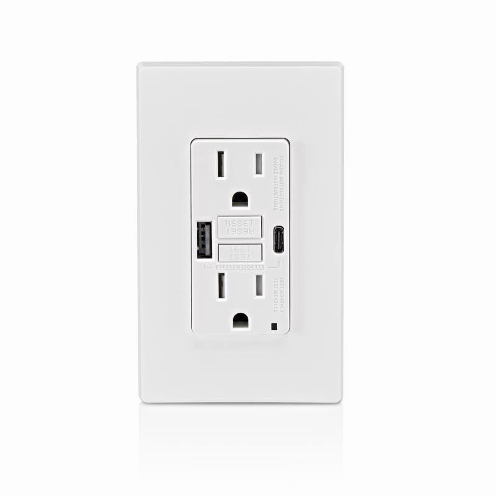 Leviton 3016780, 15A 125V White GFCI Outlet & USB Charger