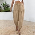 thumbnail image 2 of Tnhcen Women's Linen Blend Joggers, Drawstring Elastic Waist Loose Fit Wide Leg Pants with Pockets & Cuffed Ankle, Casual Linen Look Cropped Pants for Women, S-2XL, 2 of 6