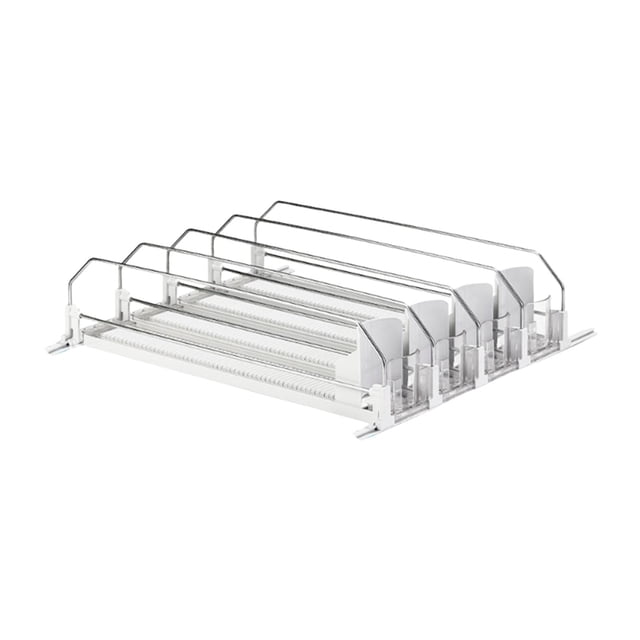 Organizador de bebidas para refrigerador, deslizador automático, fácil de montar y limpiar, dispensador de latas multiusos para máquinas expendedoras. Blanco