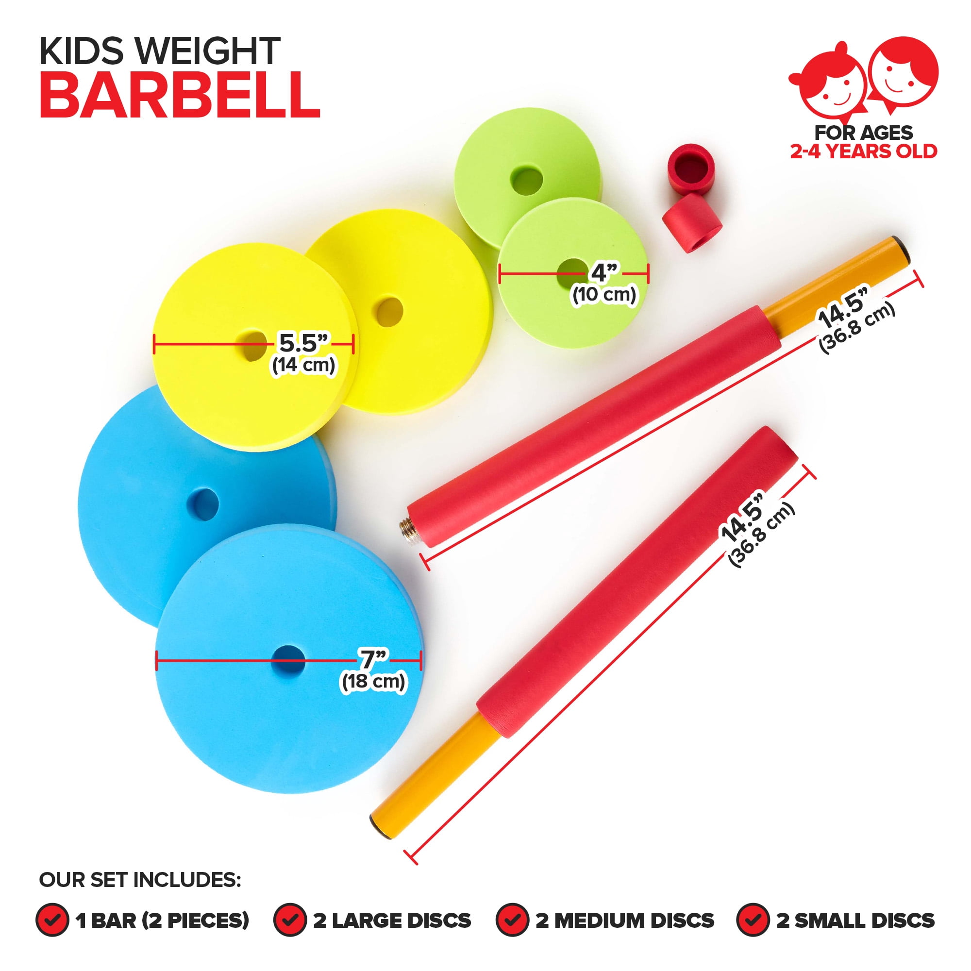 Modern Innovations Kids Barbell Weight Set, Toy Workout Equipment, Kid Weights for Exercise, Toddler Fun & Fitness (Colorful)
