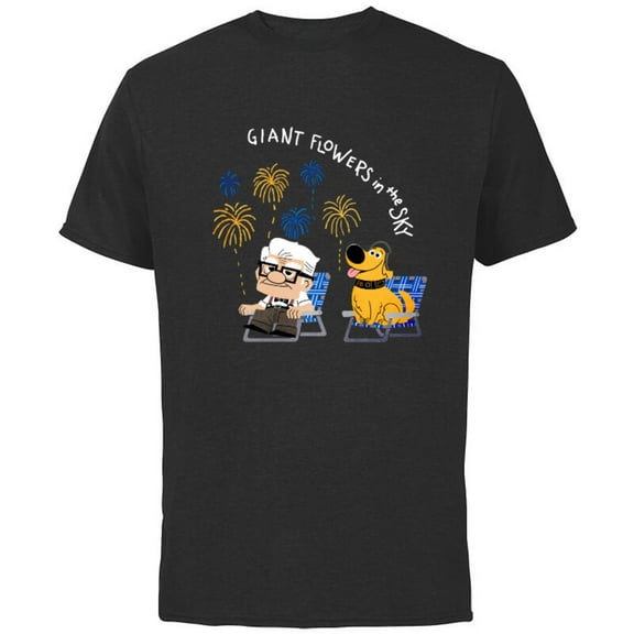 Disney and Pixar’s Dug Days Carl Giant Flowers in the Sky - Short Sleeve Cotton T-Shirt for Adults - Customized-Black