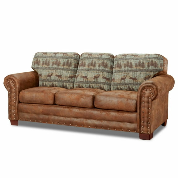 American Furniture Classics 8503-90 Deer Teal/Brown Lodge Tapestry Sofa